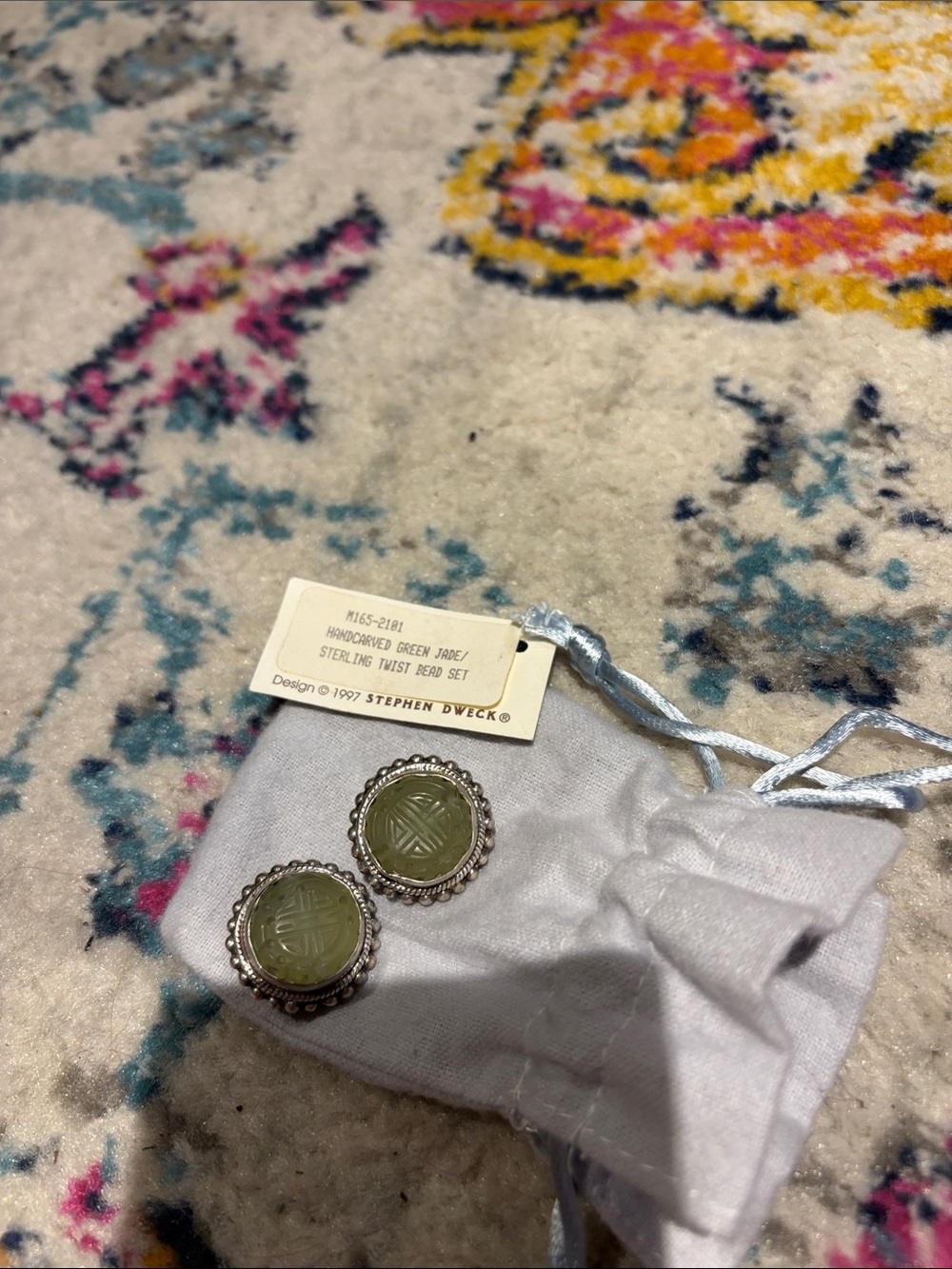 Stephen Dweck Olive Green Carved Stone Sterling Silver Studs